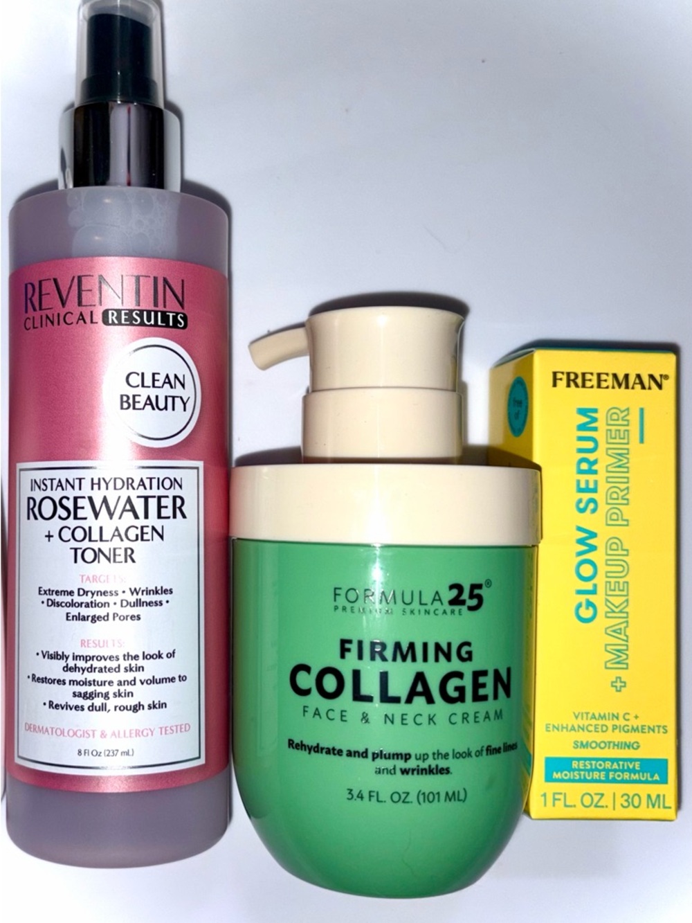 3 PC Skincare Bundle: Collagen Face & Neck Cream, Reventin Collagen Toner primer